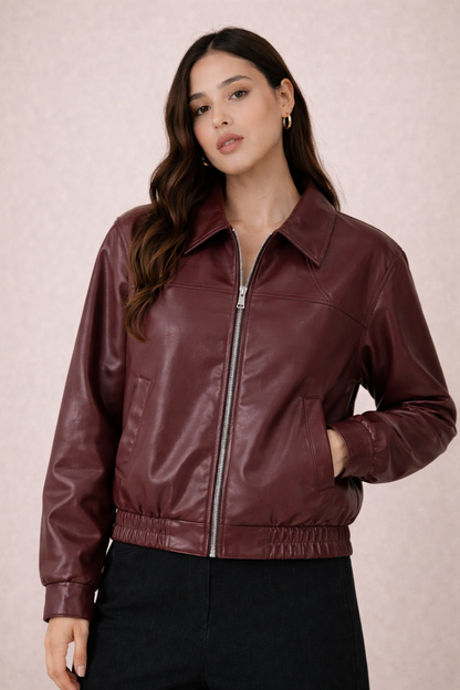 Retro Wine Red Leather Jacket