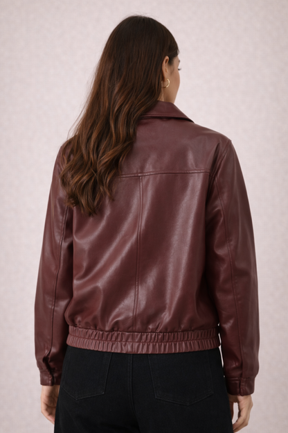 Retro Wine Red Leather Jacket